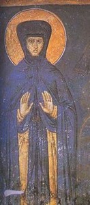 Јелена Анжујска на фресци у манастиру Грачаница