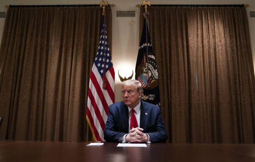 President Donald Trump listens during a meeting with health care executives, in the Cabinet Room of the White House, Tuesday, April 14, 2020, in Washington. (AP Photo/Evan Vucci)