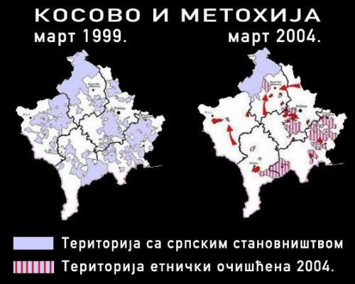 Карта КиМ са српским становништвом пре и после 17. марта 2004