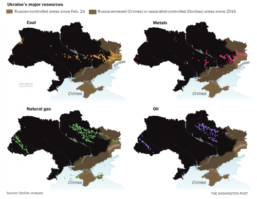 Мапа Украјине са минералним и рудним налазиштима: угља, метала, гаса и нафте 