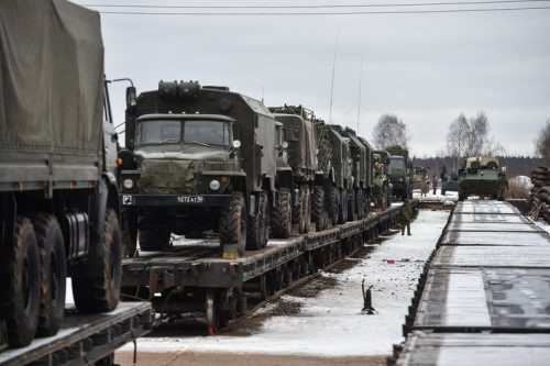 File photo of Russian military trucks. Russias parliament approves on Tuesday Feb 22, 2022 a request from President Vladimir