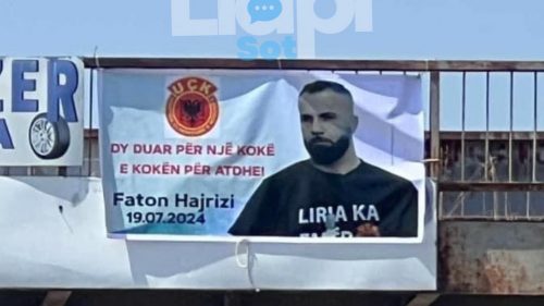 У Подујеву окачен транспарент са сликом Фатона Хајризија: „Две руке за главу и глава за отаџбину“