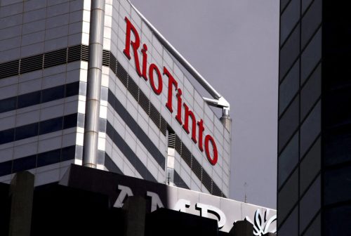 FILE PHOTO: FILE PHOTO: A Rio Tinto logo seen on the company's office in Perth, Western Australia,